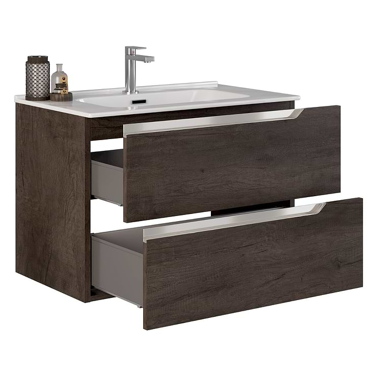 Duo Weathered Oak 32" Single Vanity with Integrated White Ceramic Top