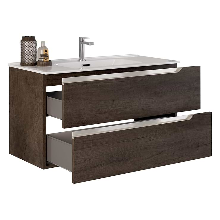 Duo Weathered Oak 40" Single Vanity with Integrated White Ceramic Top