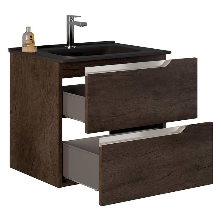 Duo Weathered Oak 24" Single Vanity with Integrated Black Ceramic Top