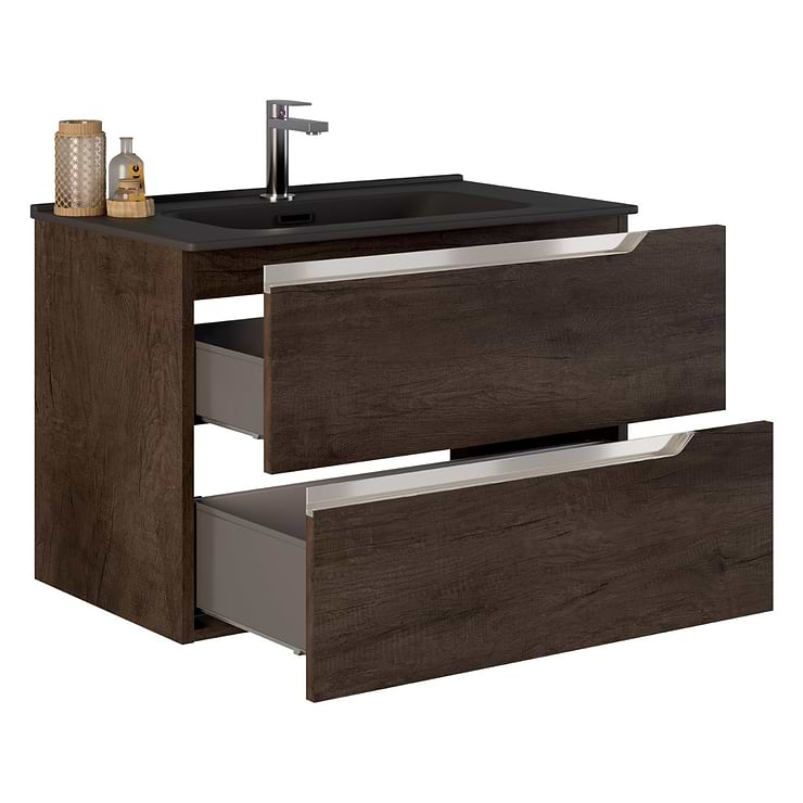 Duo Weathered Oak 32" Single Vanity with Integrated Black Ceramic Top