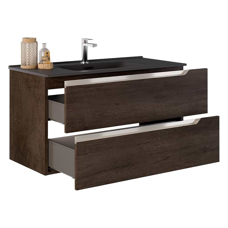 Duo Weathered Oak 40" Single Vanity with Integrated Black Ceramic Top