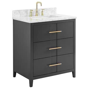 Iconic 30" Black and Gold Vanity with Marble Counter