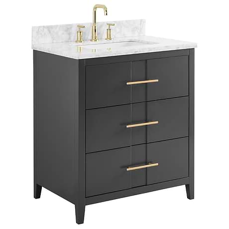 Iconic 30" Charcoal and Gold Vanity with Carrara Marble Top and Ceramic Basin