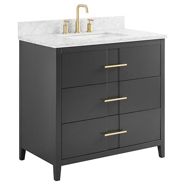 Iconic 36" Black and Gold Vanity with Marble Counter