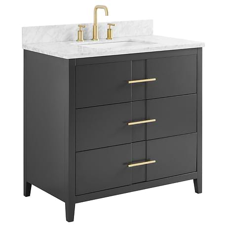Iconic 36" Charcoal and Gold Vanity with Carrara Marble Top and Ceramic Basin
