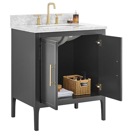 Province Charcoal and Gold 30" Single Vanity with Carrara Marble Top