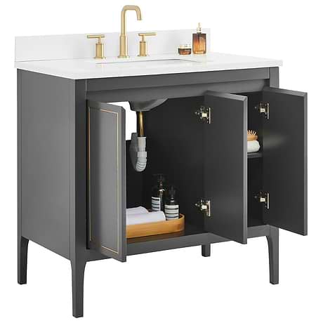 Province Charcoal and Gold 36" Single Vanity with Pure White Quartz Top