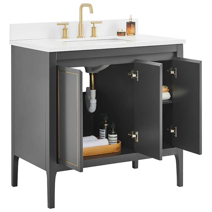 Province Black and Gold 36" Single Vanity with Pure White Quartz Top