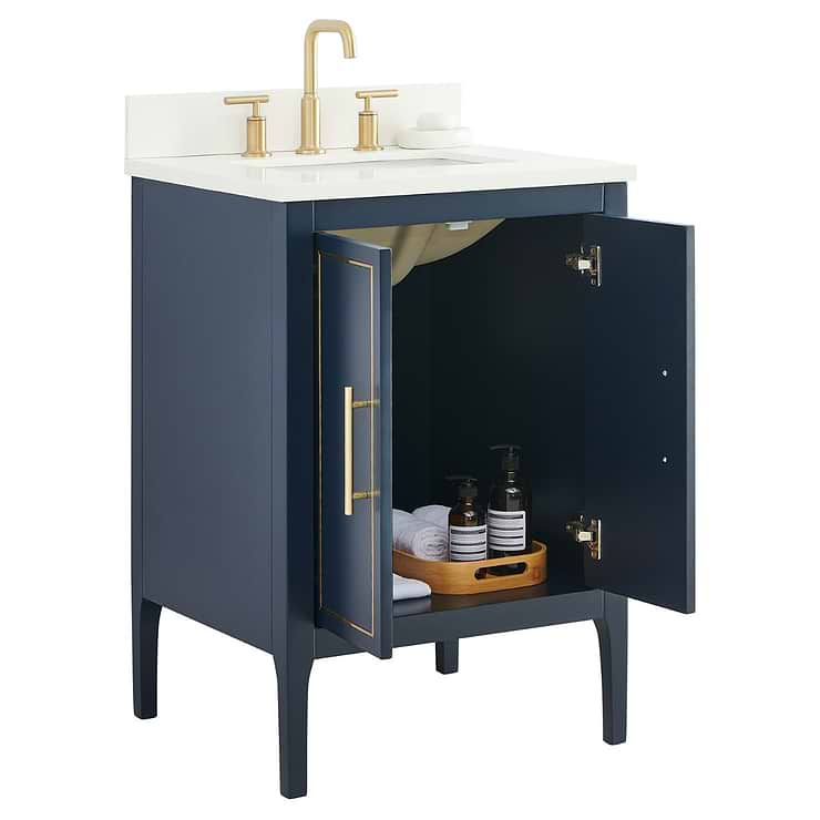 Province Navy and Gold 24" Single Vanity with Pure White Quartz Top