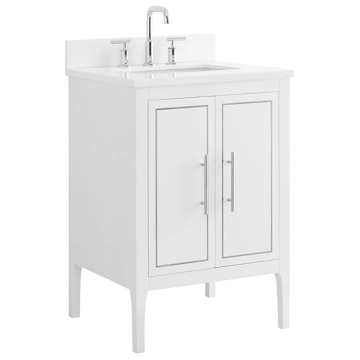 Province White and Silver 24" Single Vanity with Pure White Quartz Top; in Style Ideas Classic, Mid Century, Traditional, Transitional