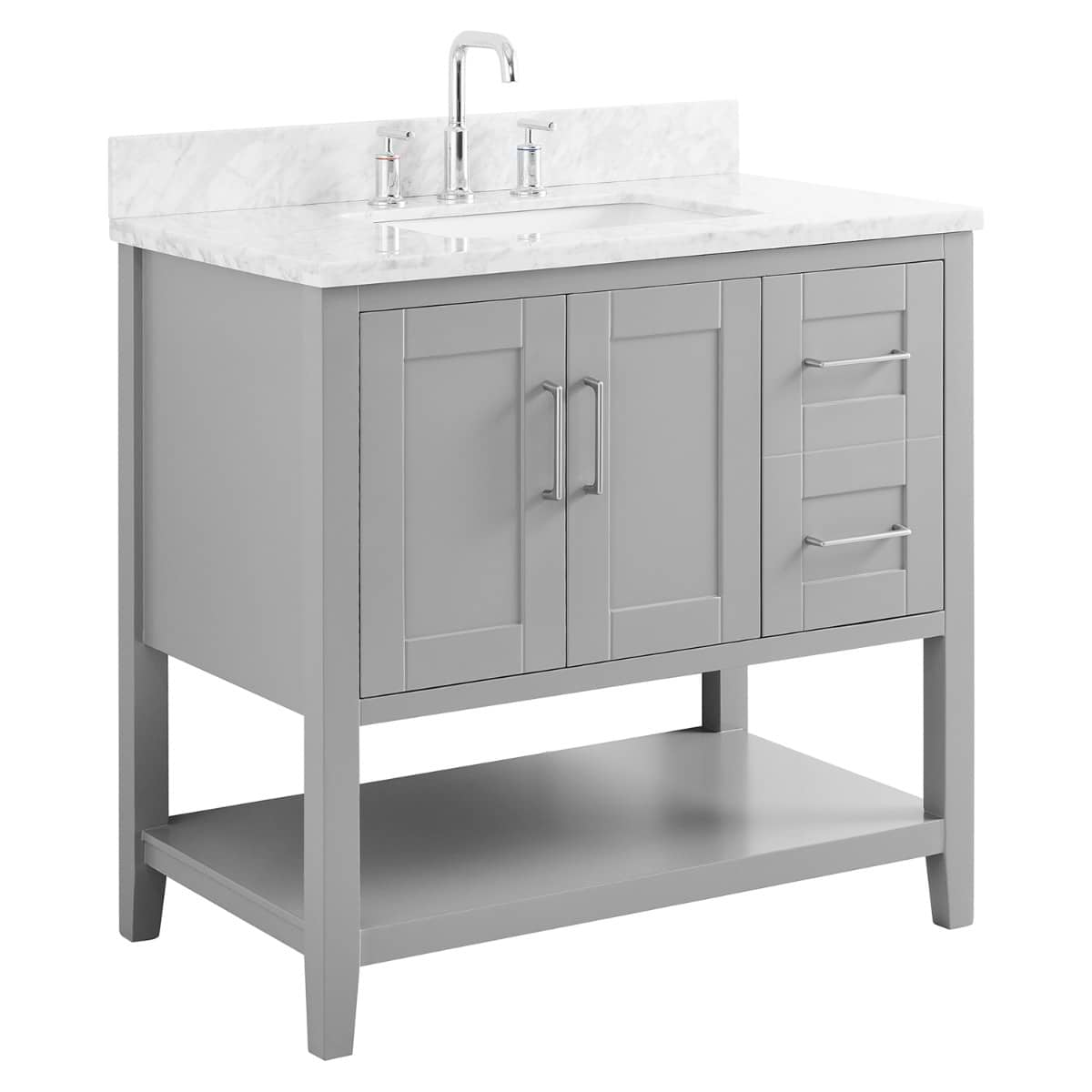 Sheraton 36" Gray Vanity with Carrara Marble Top and Ceramic Basin