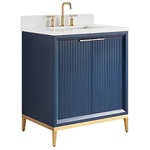 Bungalow Navy and Gold 30" Single Vanity with Pure White Quartz Top