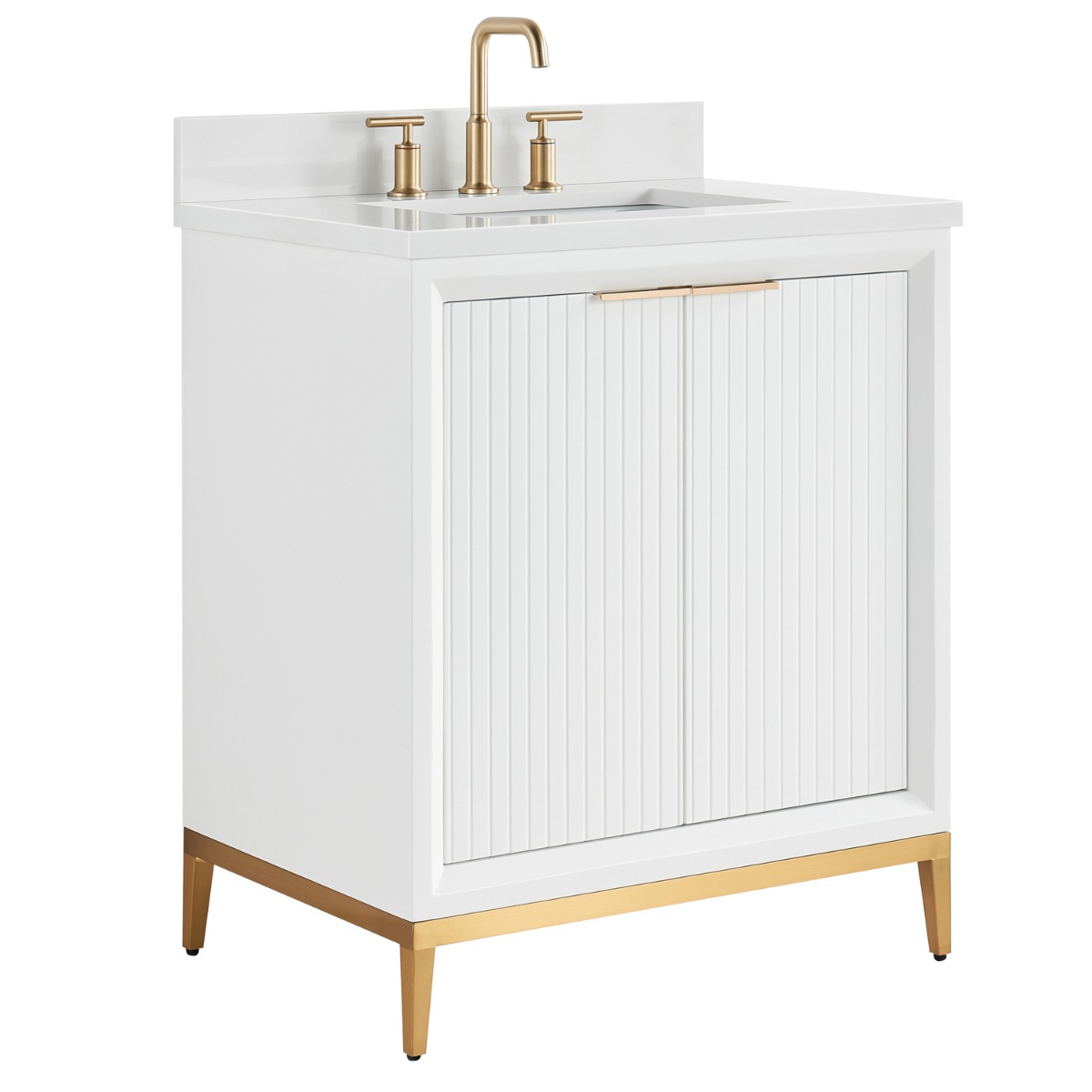 Bungalow White and Gold 30" Single Vanity with Pure White Quartz Top