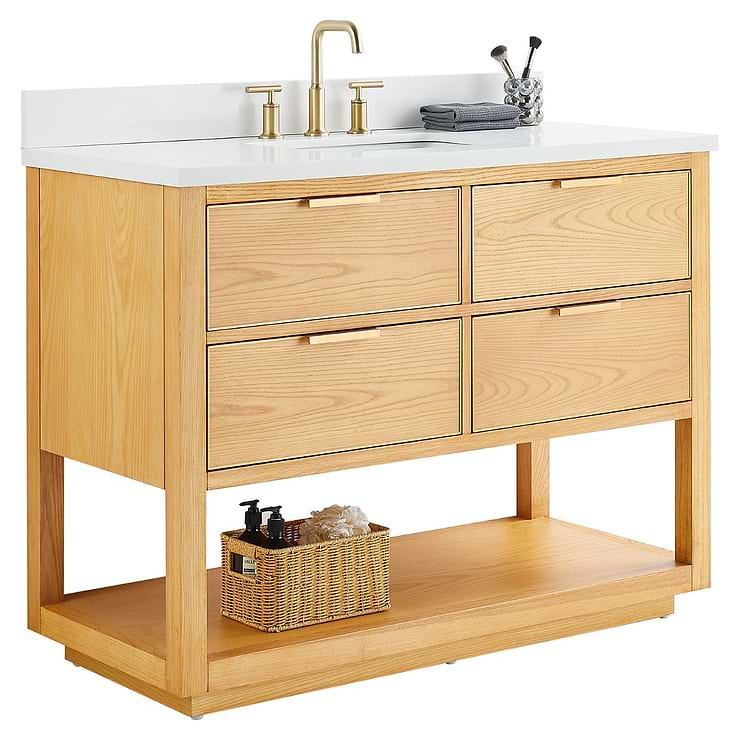 Dayton Woodgrain 48" Single Vanity with Pure White Quartz Top