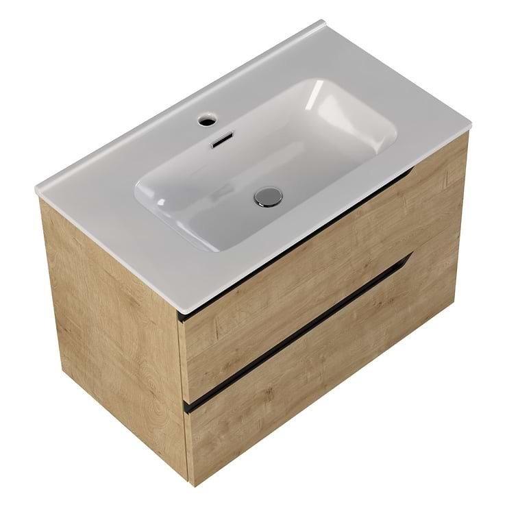 Duo Blonde Wood 32" Single Vanity with Integrated White Ceramic Top