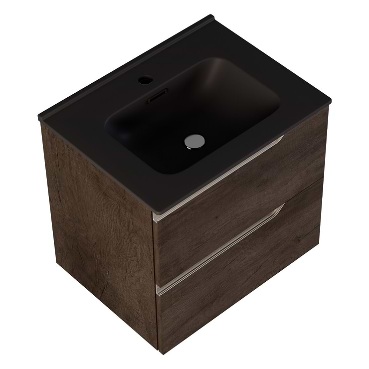 Duo Weathered Oak 24" Single Vanity with Integrated Black Ceramic Top