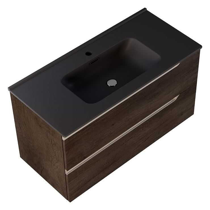 Duo Weathered Oak 40" Single Vanity with Integrated Black Ceramic Top