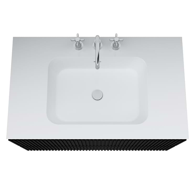 Linear Black 36" Single Vanity with Integrated White Solid Surface Top