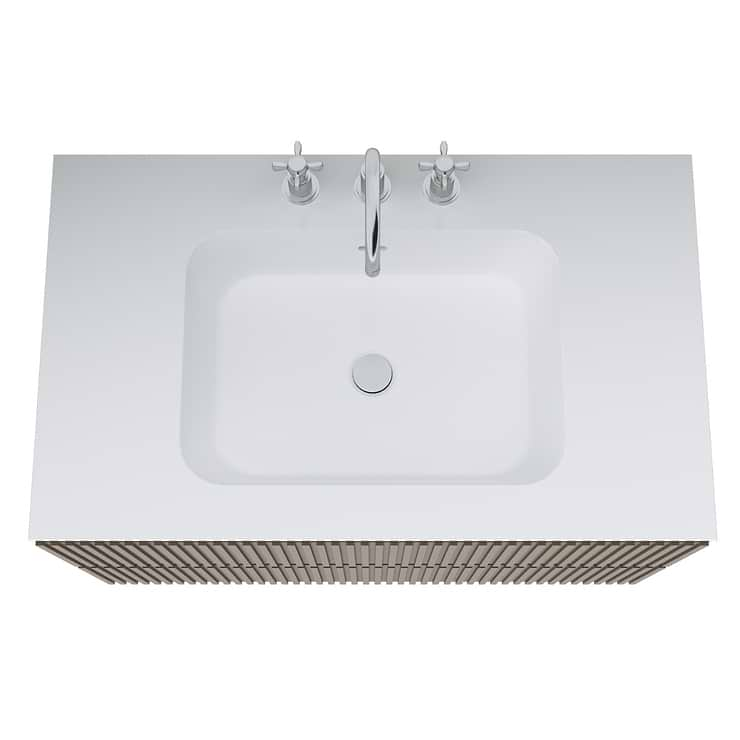 Linear Taupe 36" Single Vanity with Integrated White Solid Surface Top