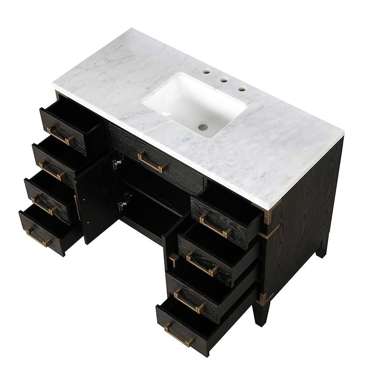 Aiden Black Oak 48" Single Vanity with Carrara Marble Top