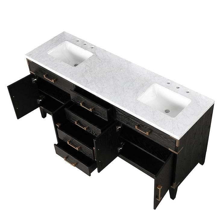 Aiden Black Oak 72" Double Vanity with Carrara Marble Top