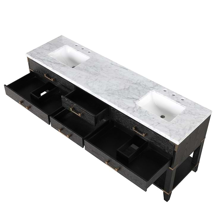 Calico Black Oak 80" Double Vanity with Carrara Marble Top