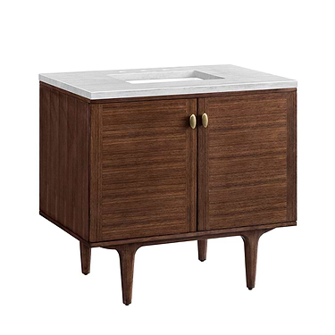 Amberly Mid-Century Walnut 36" Single Vanity with Arctic Fall Solid Surface Top by JMV