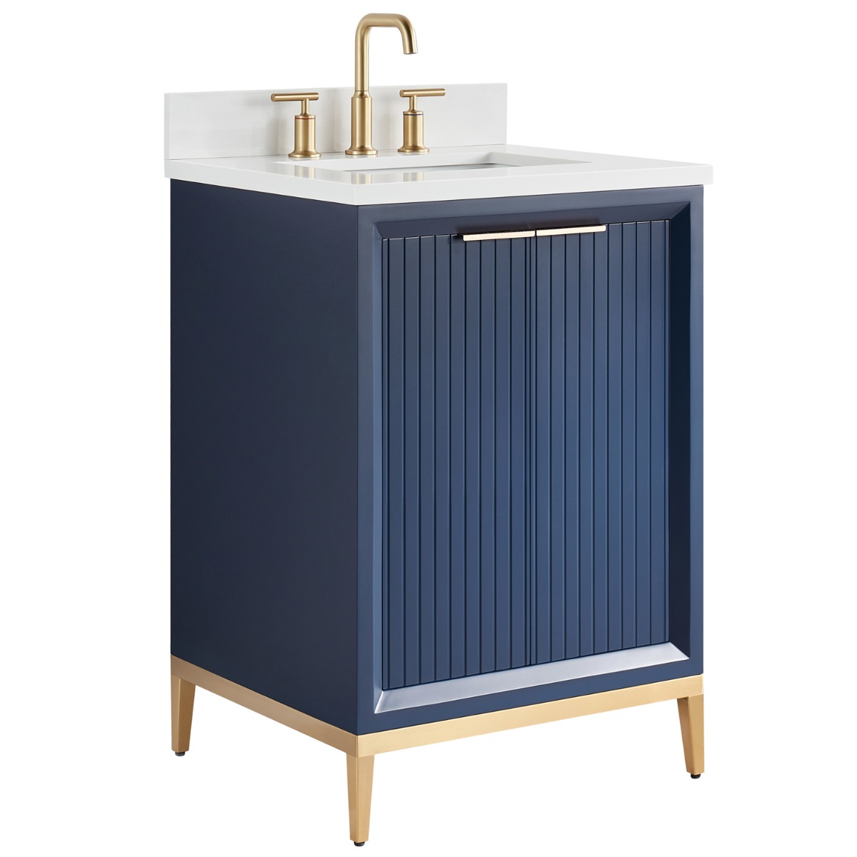Bungalow Navy and Gold 24" Single Vanity with Pure White Quartz Top