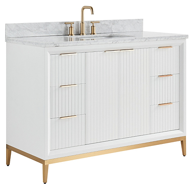 Bungalow White and Gold 48" Single Vanity with Carrara Marble Top