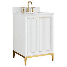 Bungalow White and Gold 24" Single Vanity with Pure White Quartz Top