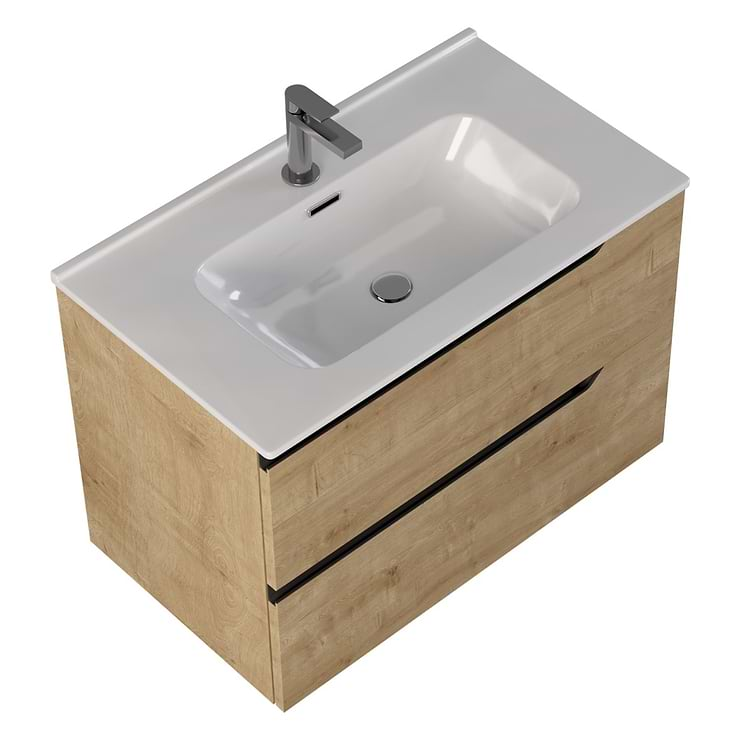 Duo Blonde Wood 32" Single Vanity with Integrated White Ceramic Top