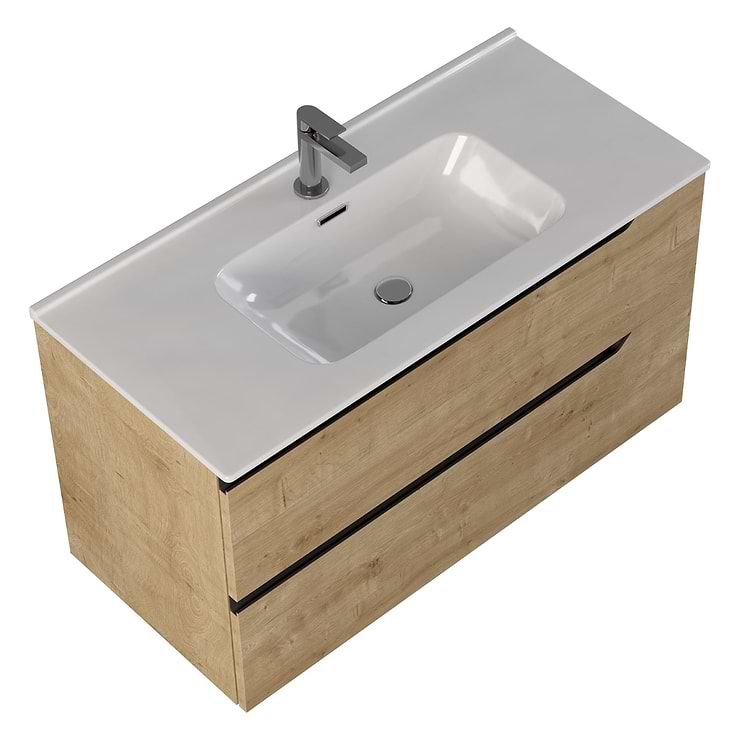 Duo Blonde Wood 40" Single Vanity with Integrated White Ceramic Top