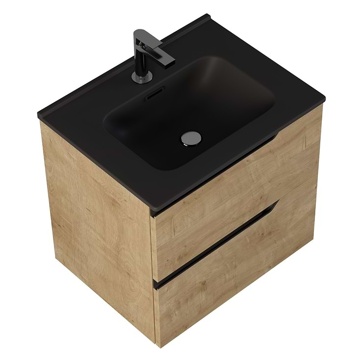 Duo Blonde Wood 24" Single Vanity with Integrated Black Ceramic Top