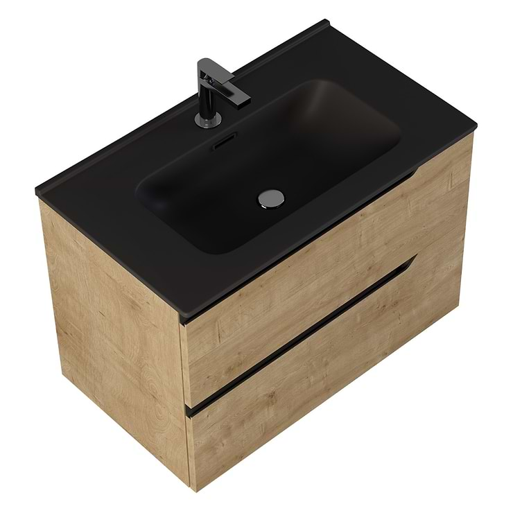 Duo Blonde Wood 32" Single Vanity with Integrated Black Ceramic Top