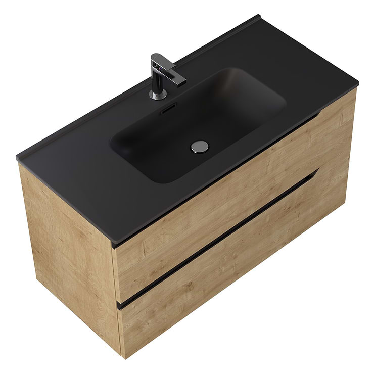 Duo Blonde Wood 40" Single Vanity with Integrated Black Ceramic Top