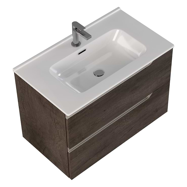 Duo Weathered Oak 32" Single Vanity with Integrated White Ceramic Top