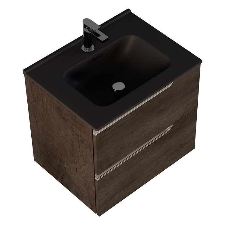 Duo Weathered Oak 24" Single Vanity with Integrated Black Ceramic Top