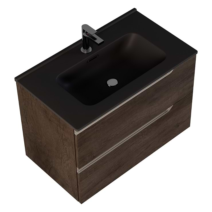 Duo Weathered Oak 32" Single Vanity with Integrated Black Ceramic Top