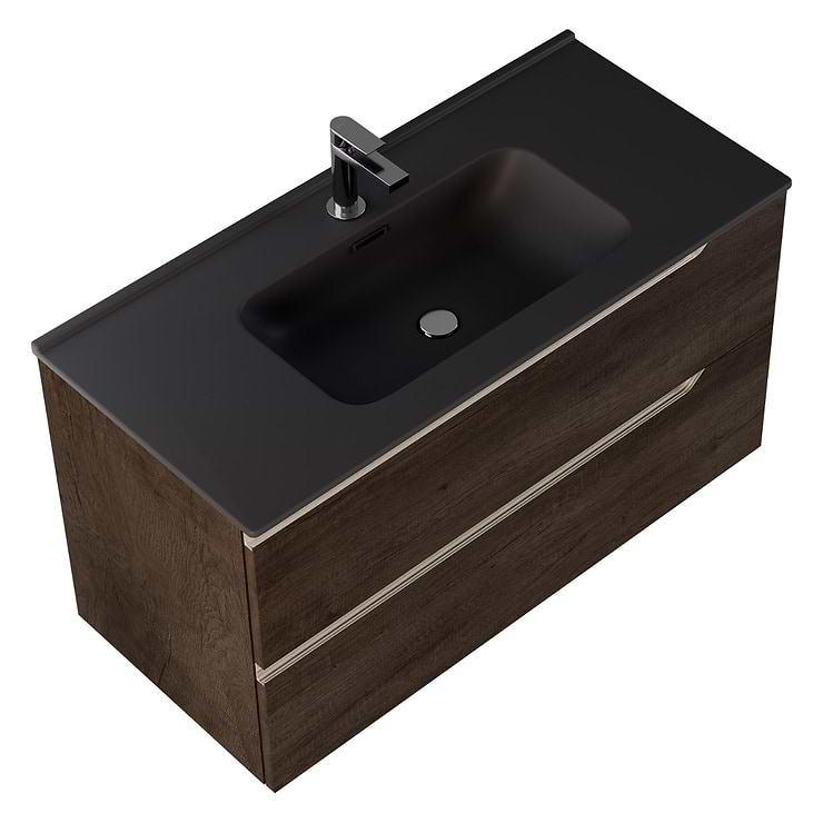 Duo Weathered Oak 40" Single Vanity with Integrated Black Ceramic Top