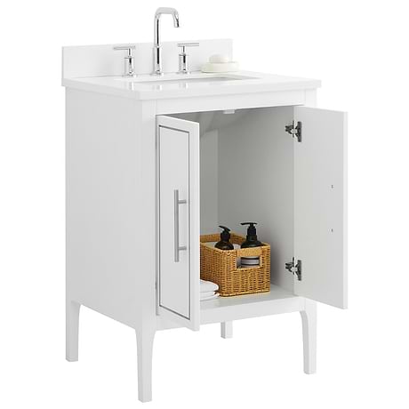 Province White and Silver 24" Single Vanity with Pure White Quartz Top