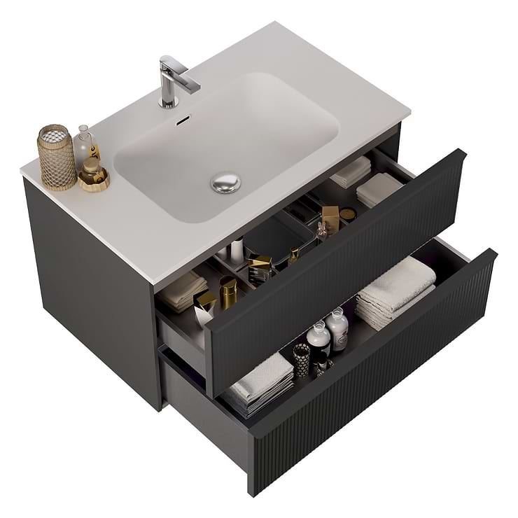 Astor Black 36" Single Vanity with Integrated White Solid SurfaceTop