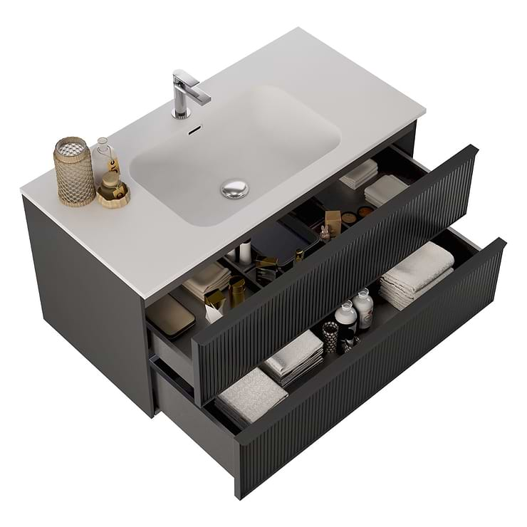 Astor Black 42" Single Vanity with Integrated White Solid SurfaceTop