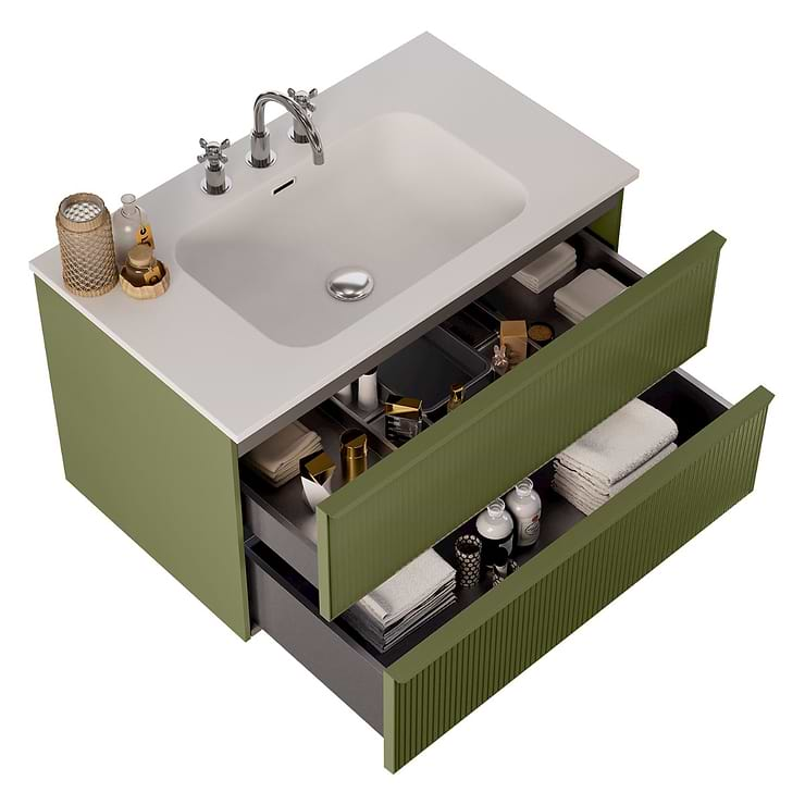 Astor Olive 36" Single Vanity with Integrated White Solid SurfaceTop