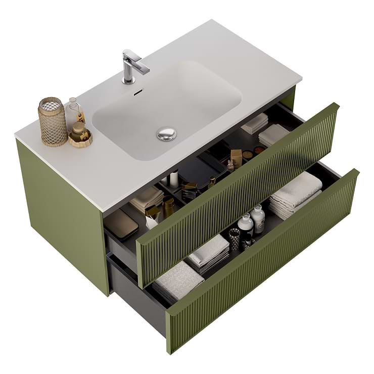 Astor Olive 42" Single Vanity with Integrated White Solid SurfaceTop