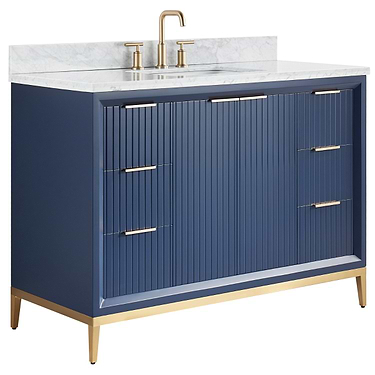 Bungalow Navy and Gold 48" Single Vanity with Pure White Quartz Top