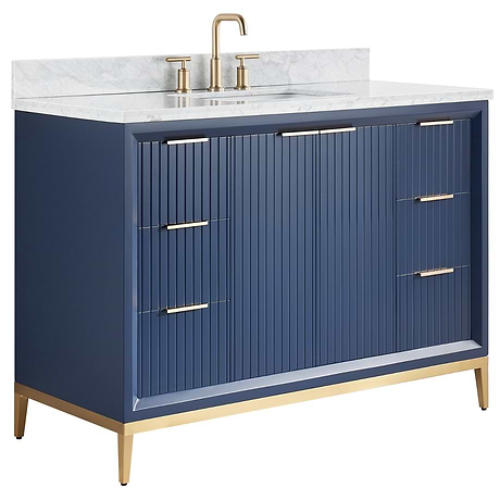 Bungalow Navy and Gold 48" Single Vanity with Carrara Marble Top