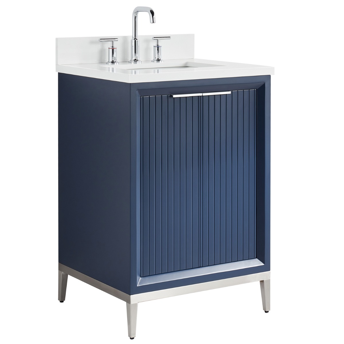 Bungalow Navy and Silver 24" Single Vanity with Pure White Quartz Top