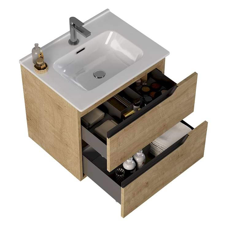 Duo Blonde Wood 24" Single Vanity with Integrated White Ceramic Top