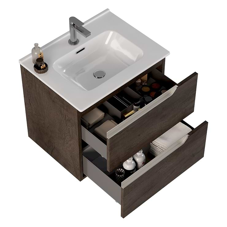 Duo Weathered Oak 24" Single Vanity with Integrated White Ceramic Top