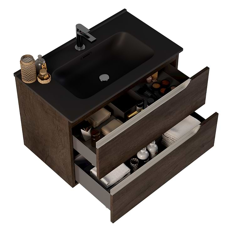 Duo Weathered Oak 32" Single Vanity with Integrated Black Ceramic Top